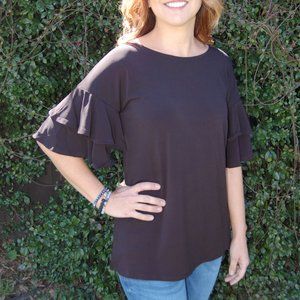 Black Ruffle Sleeve Top
